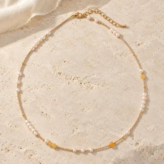 Pearl and yellow crystal beaded necklace · FA91898 · Product image