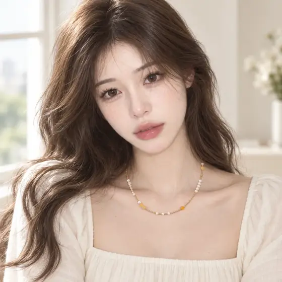 Pearl and yellow crystal beaded necklace · FA91898 · Indoor model portrait