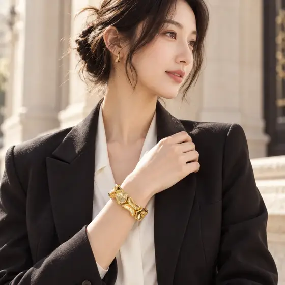 Gold-tone irregular geometric CCB bead bracelet · Outdoor everyday styling