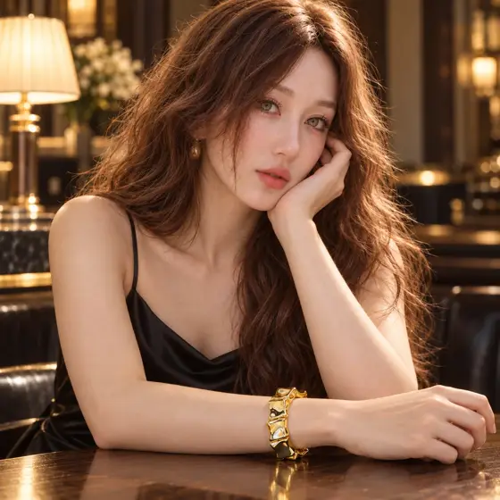 Gold-tone irregular geometric CCB bead bracelet · Evening styling