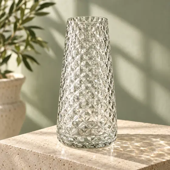 Clear diamond-pattern glass vase · Clear textured vase product image