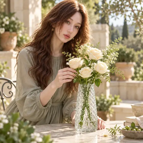 Clear diamond-pattern glass vase · Garden flower arranging