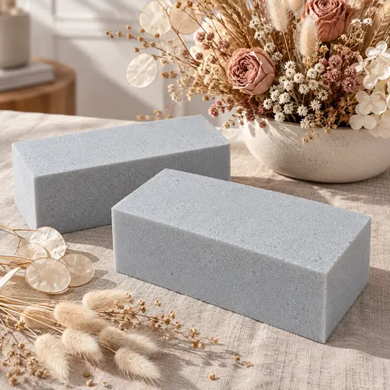 Gray dry floral foam block, 23 × 11 × 8 cm · Dried flower arrangement and materials