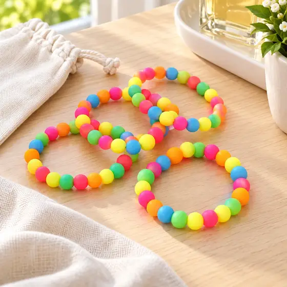 Colorful silicone bead bracelets · Home styling scene
