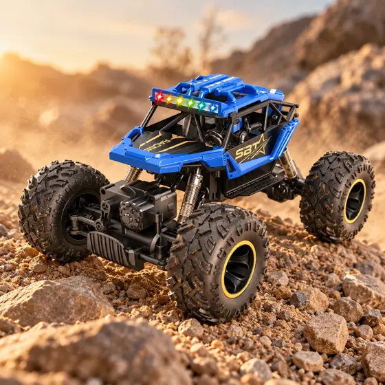Blue off-road RC buggy · Outdoor product scene