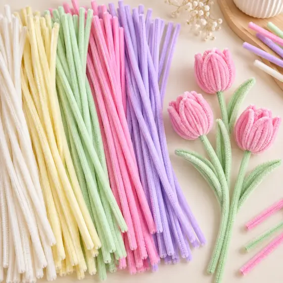 Pastel chenille stems · Floral craft idea