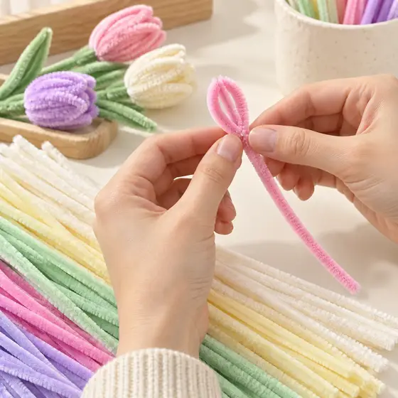 Pastel chenille stems · Hands-on bending demonstration