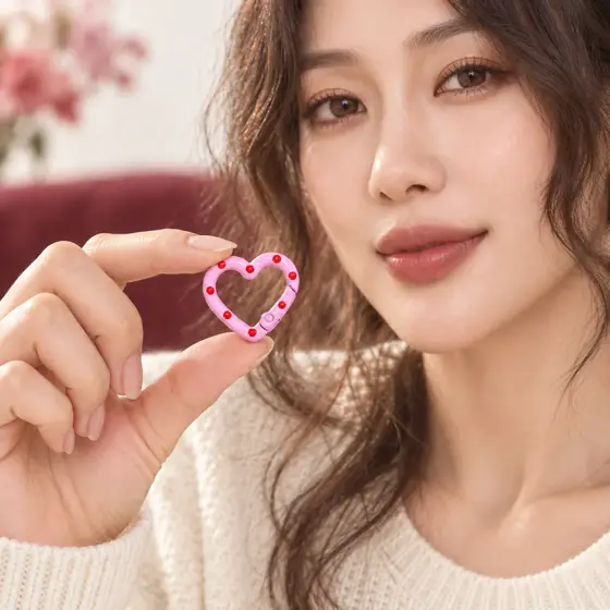 Pink heart spring clasp · Indoor styling demonstration