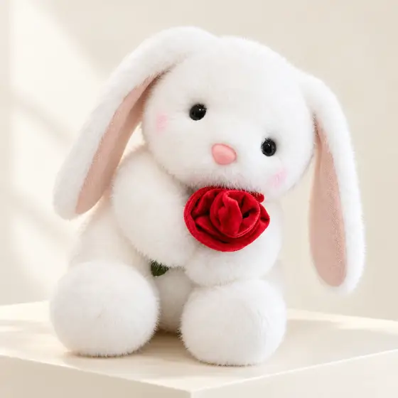 Rose-holding plush bunny · Product image
