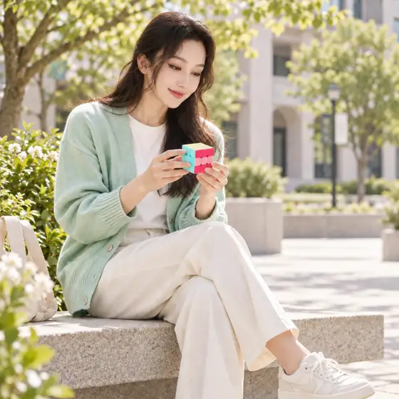 Neon 3×3 cube · Seated outdoor model