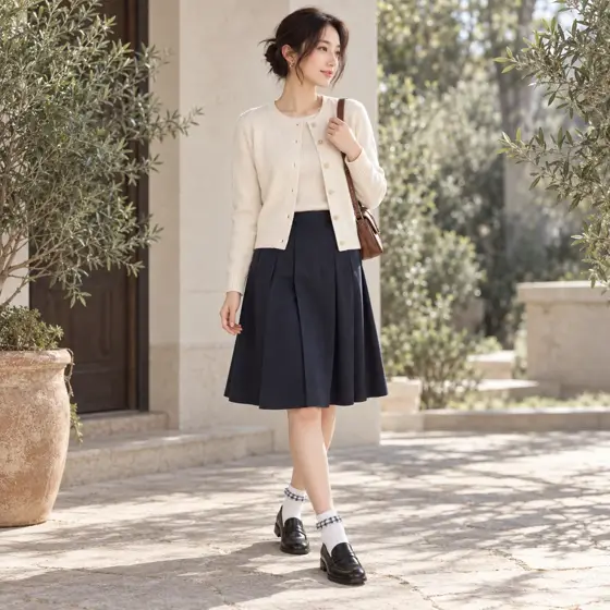 Gingham-trim socks · Outdoor full-length styling