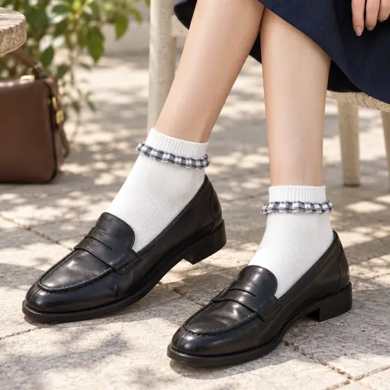Gingham-trim socks · Everyday setting