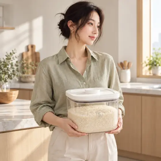 Clear rice container · Model demonstration
