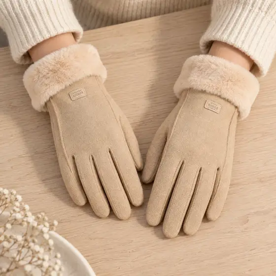 Camel winter gloves · Cuff and finger shape