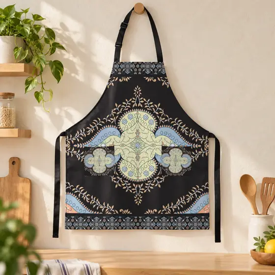 Floral-print apron · Print-focused still life