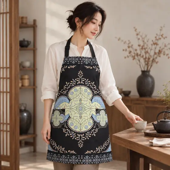 Floral-print apron · Lifestyle setting