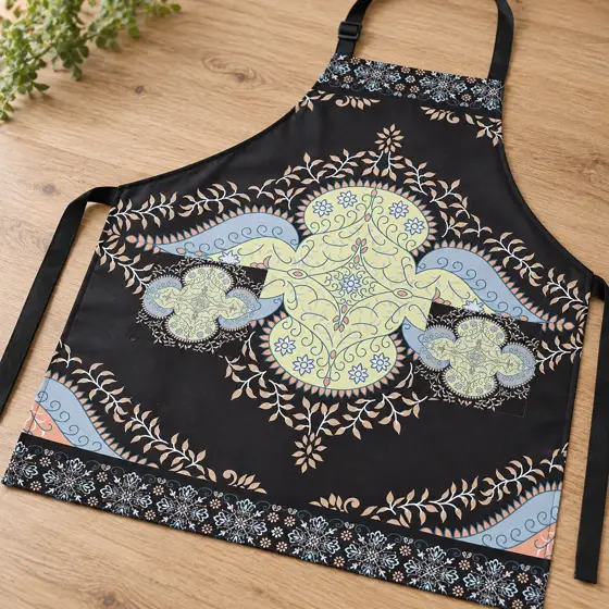 Floral-print apron · Print and edging