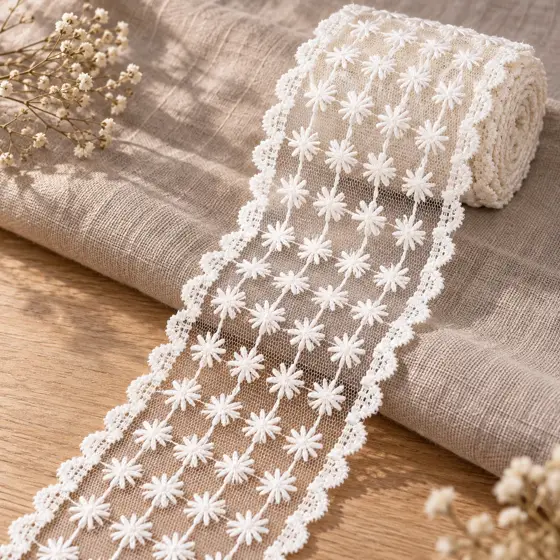 Ivory embroidered lace · Product still life