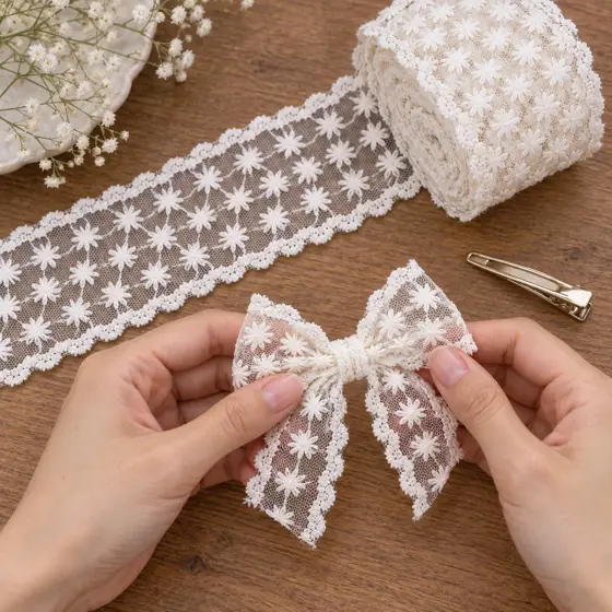 Ivory embroidered lace · Hair accessory making