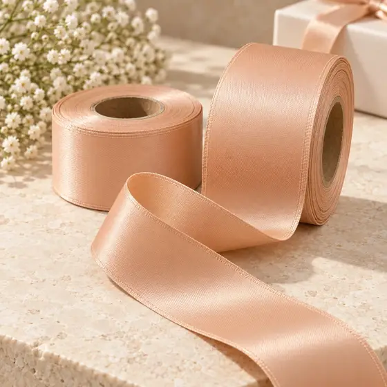 Champagne satin ribbon · Product still life