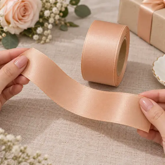 Champagne satin ribbon · Satin surface and edging