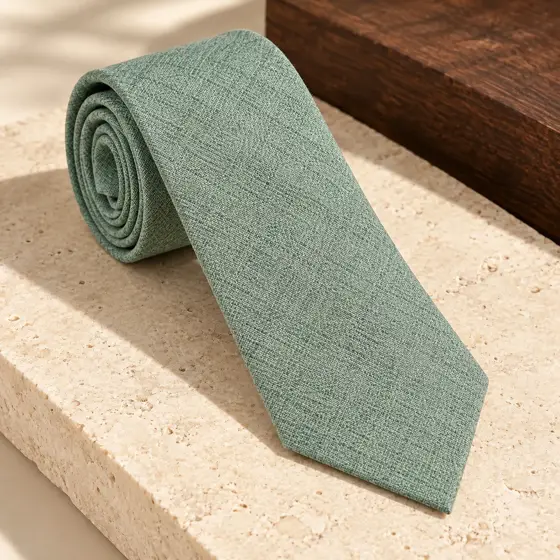 Sage green cotton tie · Product still life