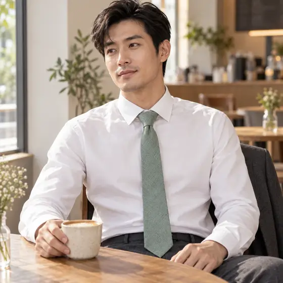 Sage green cotton tie · Commuter styling