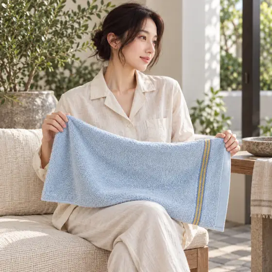 Light blue cotton face towel · Terrace lifestyle