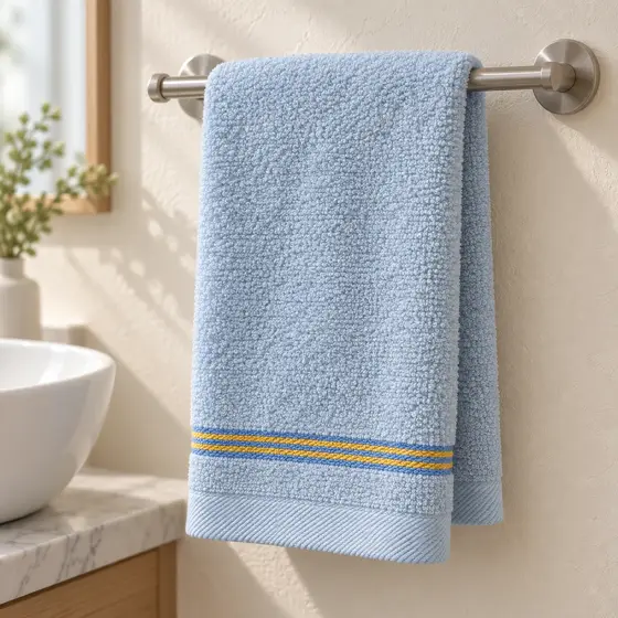 Light blue cotton face towel · Bathroom display