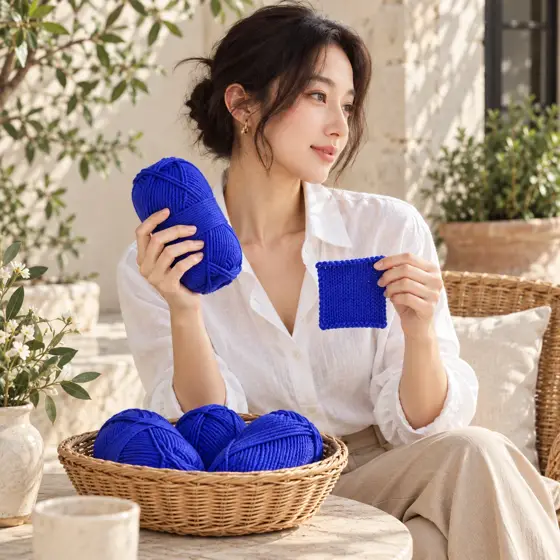 Royal blue knitting yarn · Garden knitting