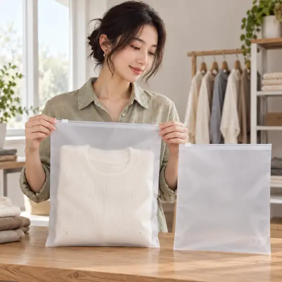 Frosted clothing zipper bag · Indoor packing demonstration