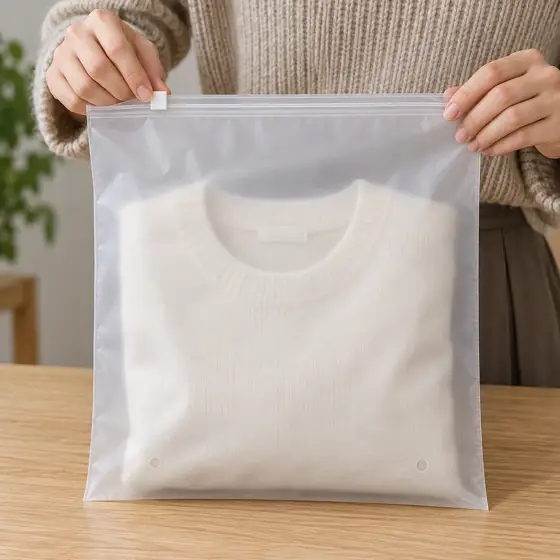 Frosted clothing zipper bag · Slider and sealed edges
