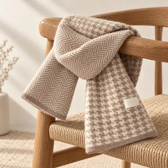 Reversible cream and camel scarf · Product still life