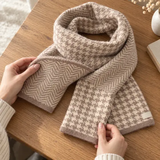 Reversible cream and camel scarf · Reversible textures