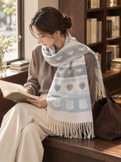 Striped scarf · Window-side styling
