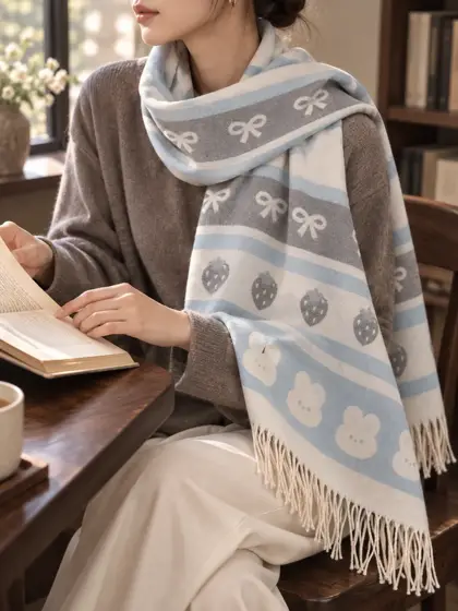 Striped scarf · Reading close-up