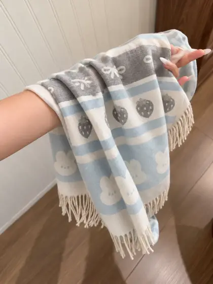 Striped scarf · Draped over the arm