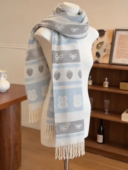 Striped scarf · Long drape on a mannequin