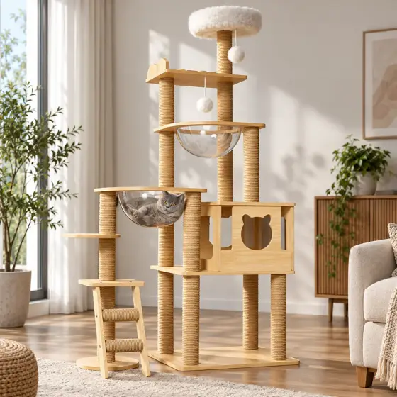 原木太空舱猫爬架 · 产品场景展示
