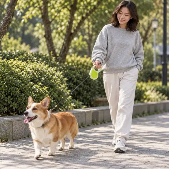 青柠绿伸缩牵引绳 · 环境模特展示