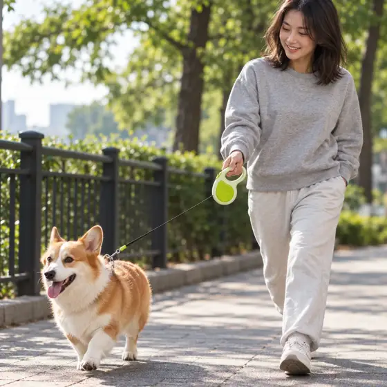 青柠绿伸缩牵引绳 · 材质或完整造型展示