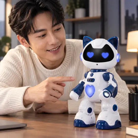 Blue and white cat-ear robot toy — Indoor lifestyle