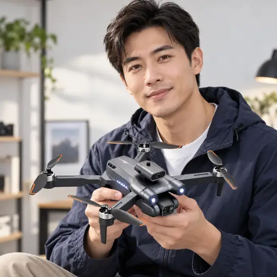 Grey folding quadcopter — Indoor lifestyle
