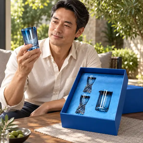 蓝色刻花水晶礼杯 · 环境模特展示