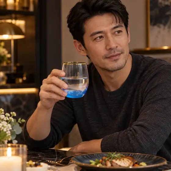 蓝底金口水晶杯 · 室内模特展示