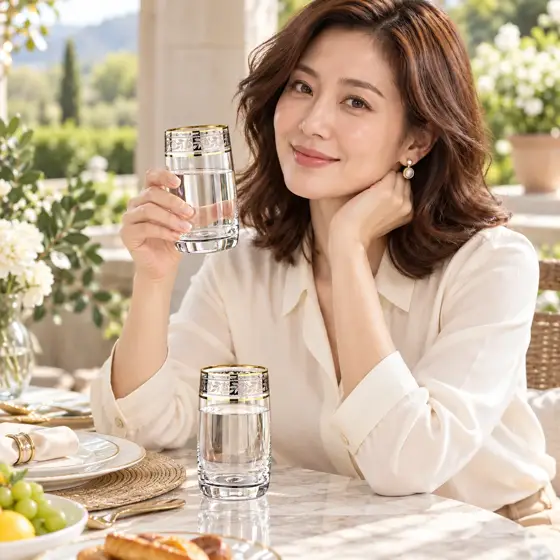 金口描绘水晶水杯 · 环境模特展示