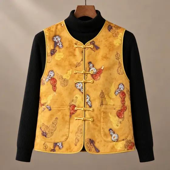 金黄盘扣提花马甲 · 产品主图