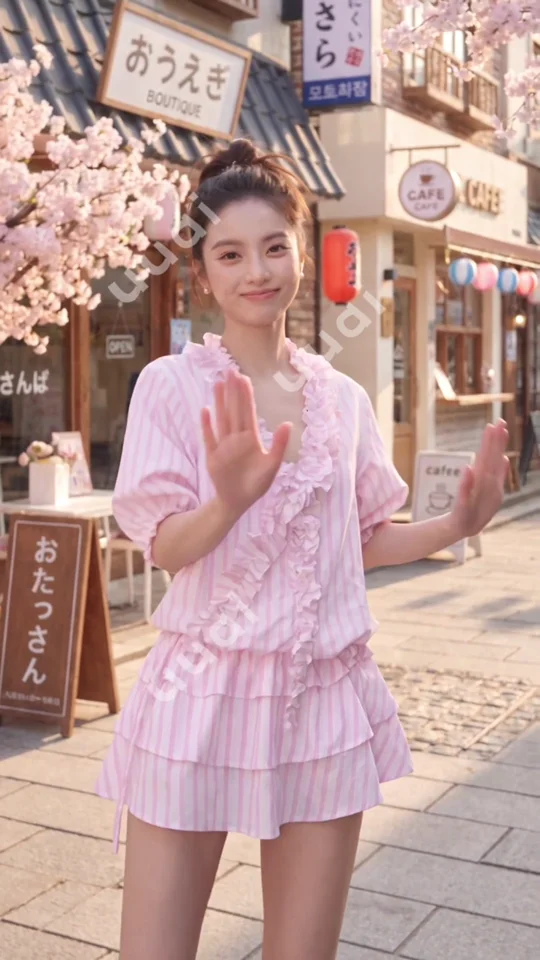 粉色套装街景展示